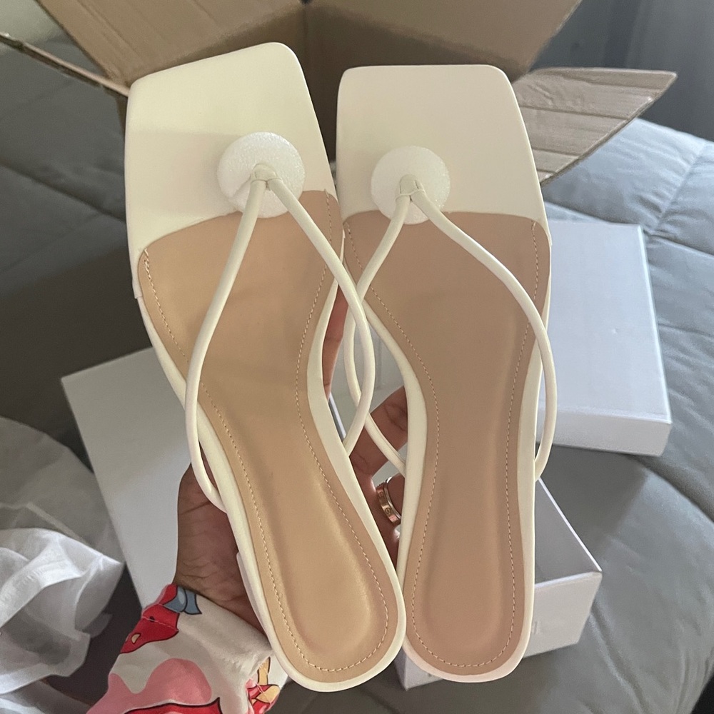 White sandal heels